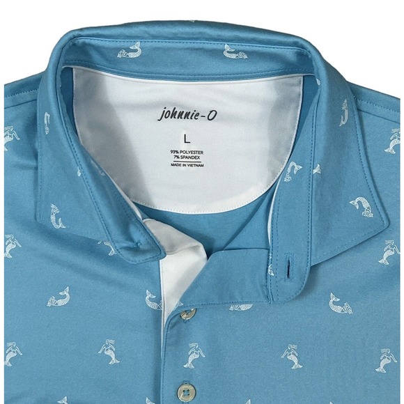 Johnnie-O Men Blue Short Sleeve Polo Sz L Mermaid Print - Picture 5 of 6